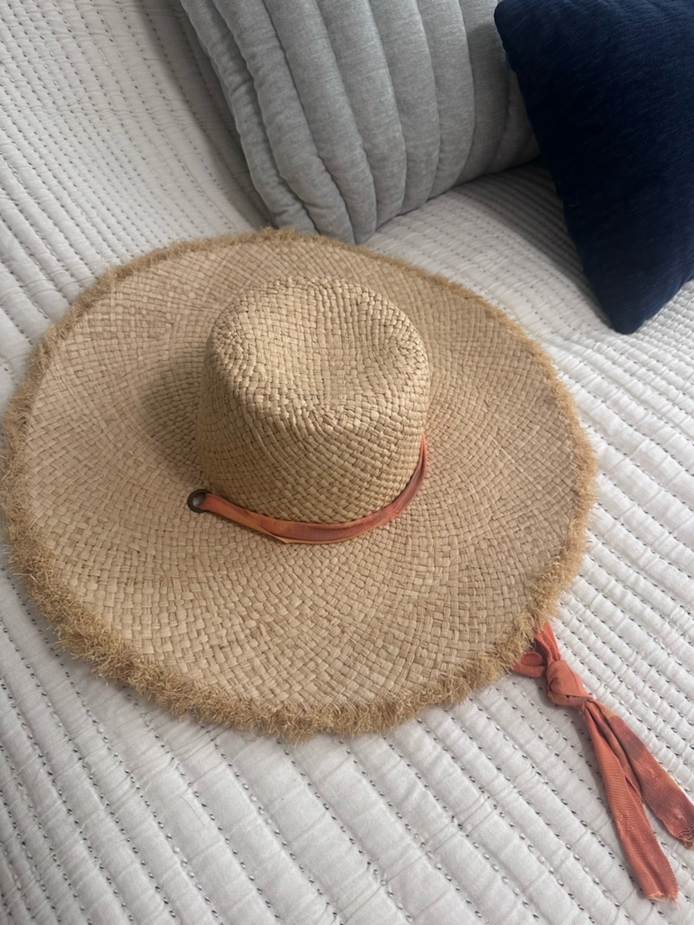 Free People/Brooklyn Hatch Straw Wide-Brim Sun Hat with Orange Accent